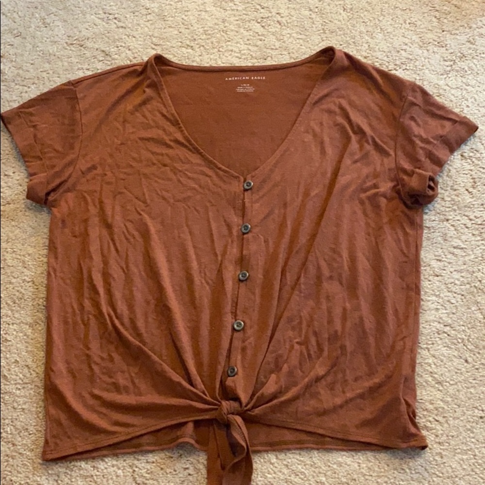 Rust colored button front top